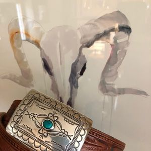 NAVAJO SILVER & TURQUOISE BELT BUCKLE